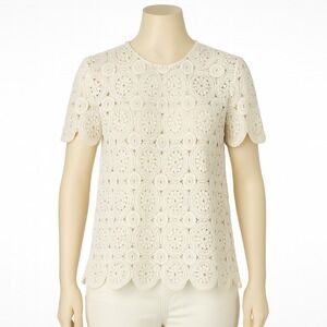 All At Once New York‎ Crochet Lace Top Womens M Ivory Boho Cottagecore Festival